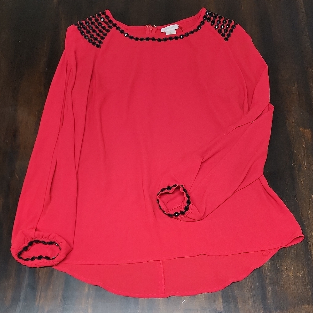 Cache Red Blouse with Black Trim